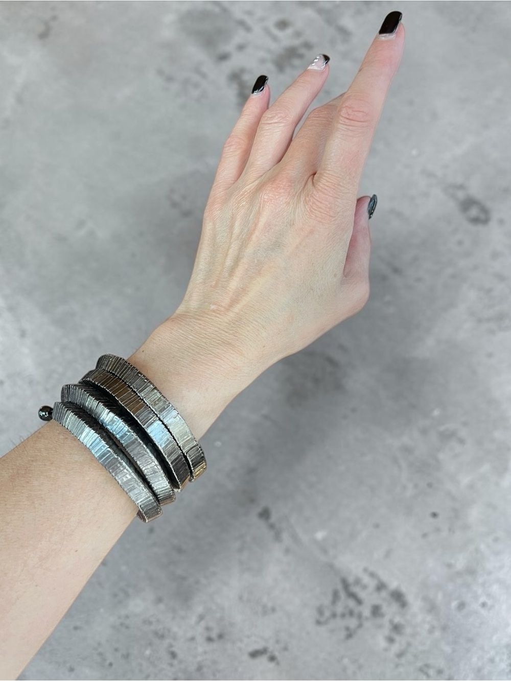 Industrialist Silver Tone Textured Coil Wrap Bracelet Layered Statement Cuff
